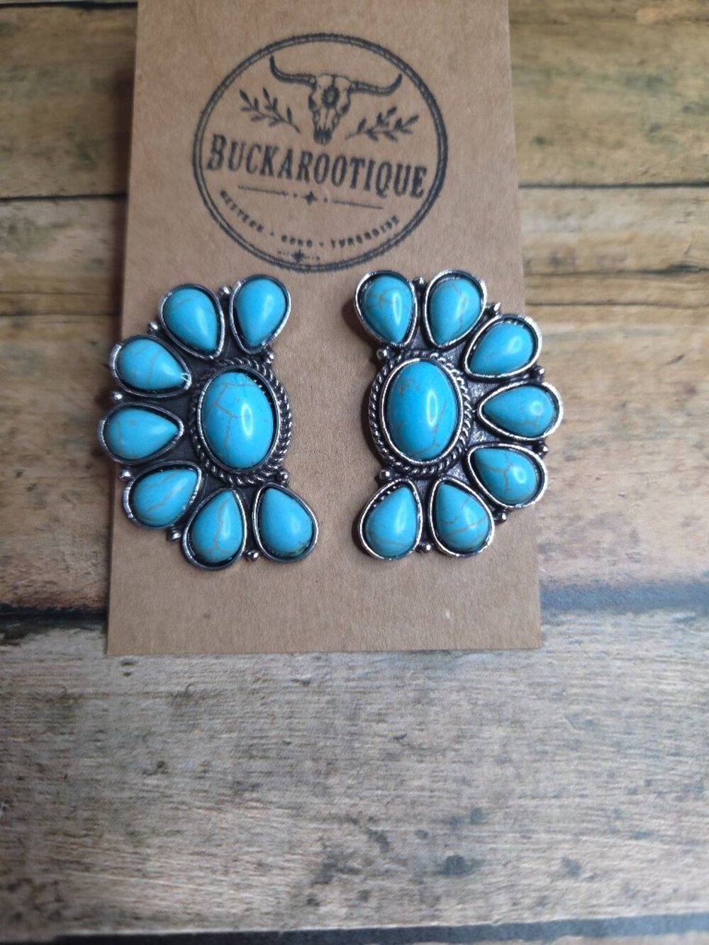 Western Turquoise Cluster Stud Earrings Boho Southwestern Cowgirl Jewelry